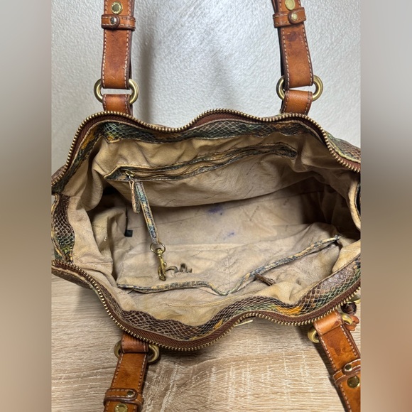 Brahmin Brown Leather Snake Print Tote Bag - Picture 8 of 16